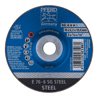PFERD TOOLS Schruppscheibe E 76x6,3x10mm Leistungslinie SG STEEL für Stahl