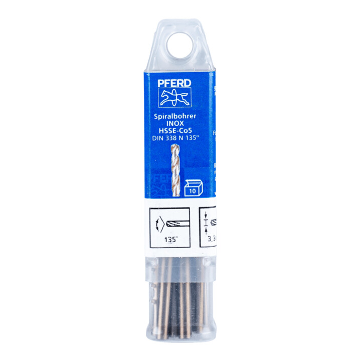 PFERD TOOLS Spiralbohrer INOX Ø 3,3 mm HSS-E Co5 N DIN 338 135° für zähe und harte Werkstoffe