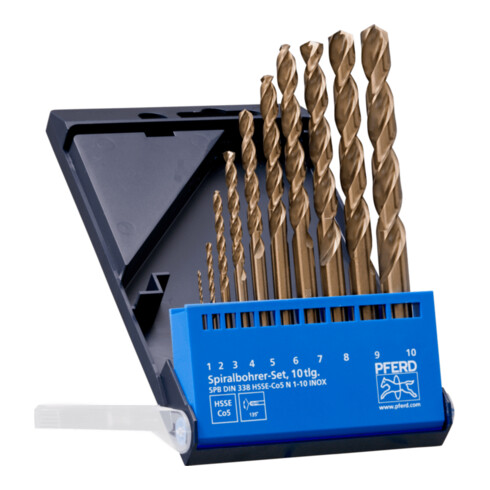 PFERD TOOLS Spiralbohrer-Set 10-tlg. INOX HSSE N DIN 338 für zähe und harte Werkstoffe