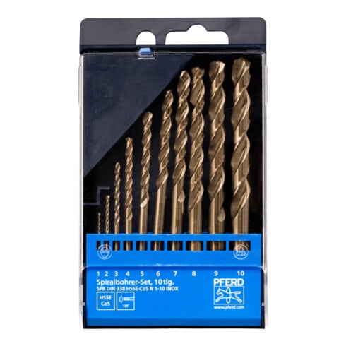 PFERD TOOLS Spiralbohrer-Set 10-tlg. INOX HSSE N DIN 338 für zähe und harte Werkstoffe