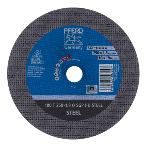 PFERD TOOLS Stationäre Trennscheibe T 250x1,8x32 mm "mittelhart" HD STEEL für Stahl 100m/s