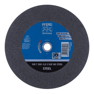 PFERD TOOLS Stationäre Trennscheibe T 500x5,8x40mm "hart" HD STEEL für Stahl 100m/s