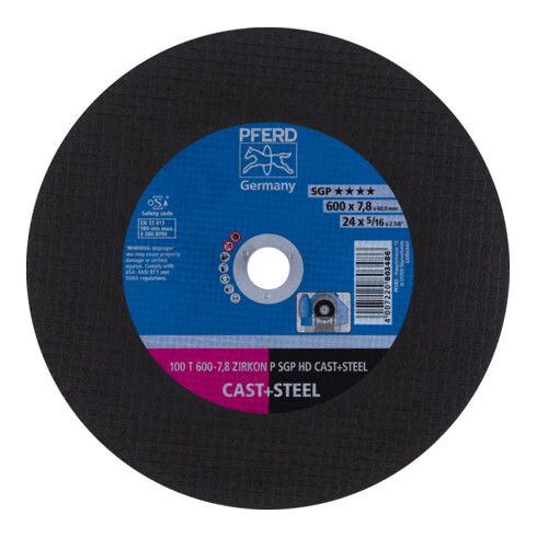 PFERD TOOLS Stationäre Trennscheibe T 600x7,8x60mm "mittelhart" HD CAST+STEEL für Guss/Stahl 100m/s