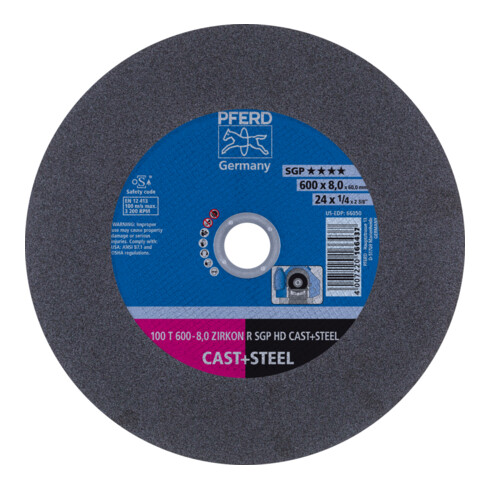 PFERD TOOLS Stationäre Trennscheibe T 600x8,0x60mm "hart" HD CAST+STEEL für Guss/Stahl 100m/s