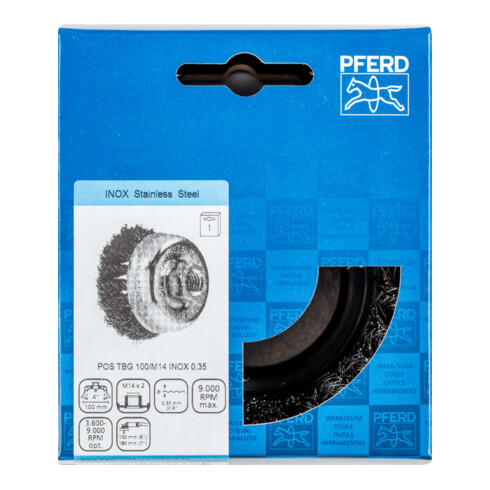 PFERD TOOLS Topfbürste gezopft TBG Ø 100mm M14 Edelstahl-Draht-Ø 0,35 mm Winkelschleifer (1)