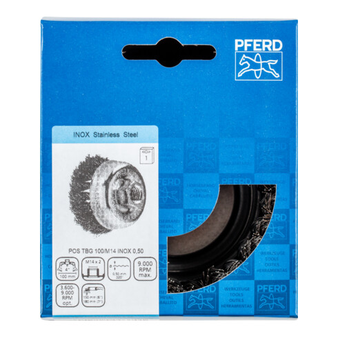 PFERD TOOLS Topfbürste gezopft TBG Ø 100mm M14 Edelstahl-Draht-Ø 0,50mm Winkelschleifer (1)