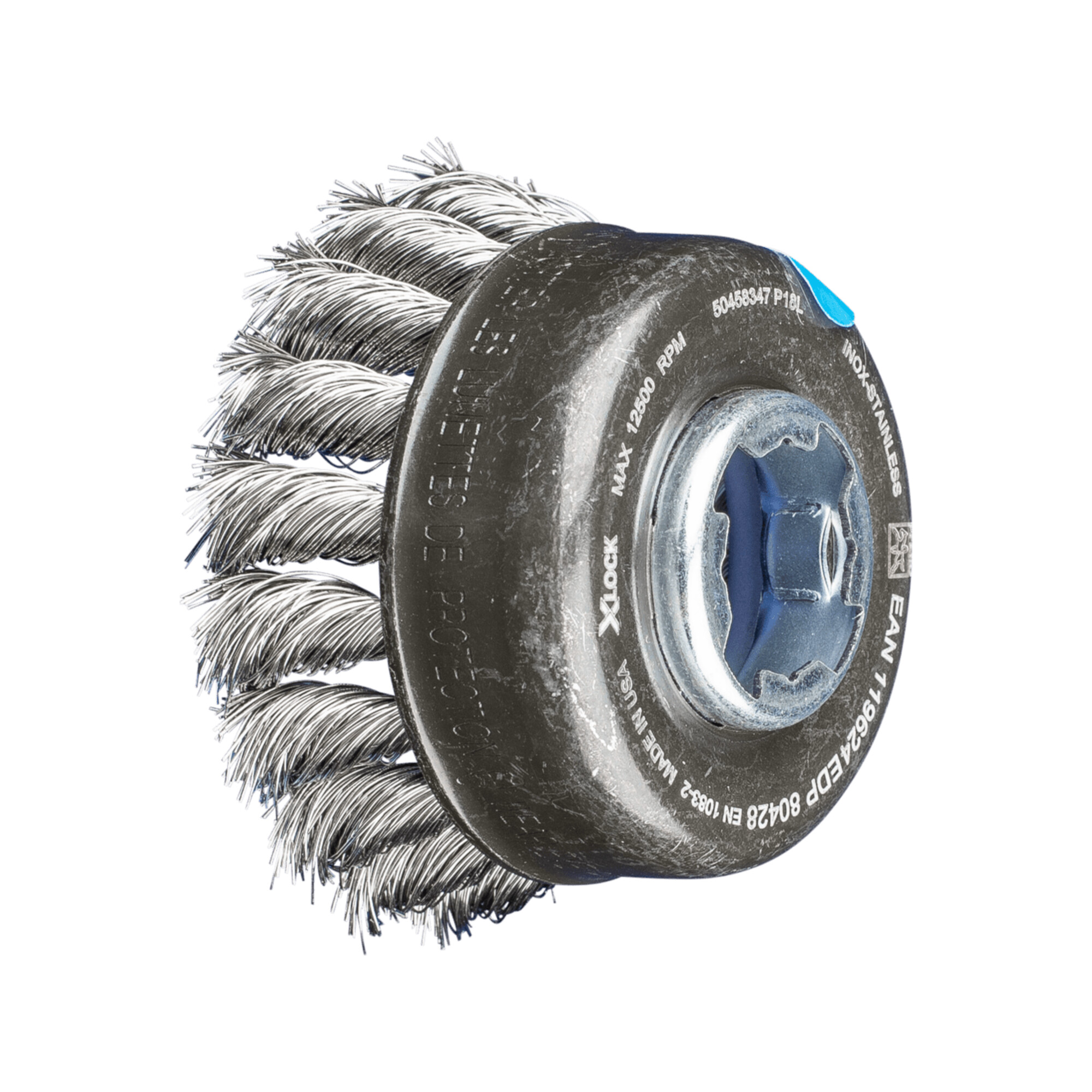PFERD TOOLS Topfbürste gezopft TBG Ø 65 mm Bohrung 22,2 mm/X-LOCK Edelstahl-Draht-Ø 0,35 mm Winkelschleifer