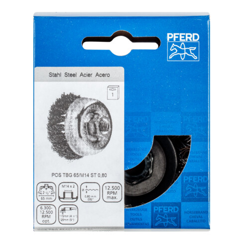 PFERD TOOLS Topfbürste gezopft TBG Ø 65 mm M14 Stahl-Draht-Ø 0,80mm Winkelschleifer
