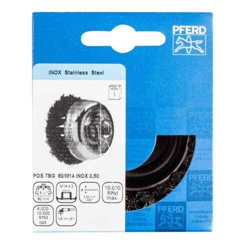 PFERD TOOLS Topfbürste gezopft TBG Ø 80mm M14 Edelstahl-Draht-Ø 0,50mm Winkelschleifer (1)