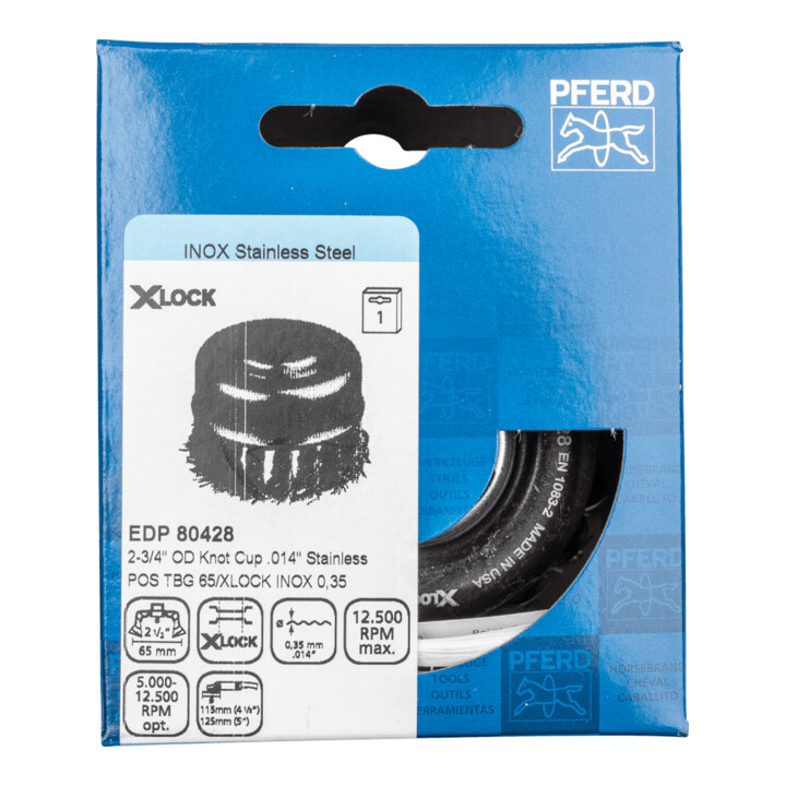 PFERD TOOLS Topfbürste gezopft TBG Ø 65 mm Bohrung 22,2 mm/X-LOCK Edelstahl-Draht-Ø 0,35 mm Winkelschleifer