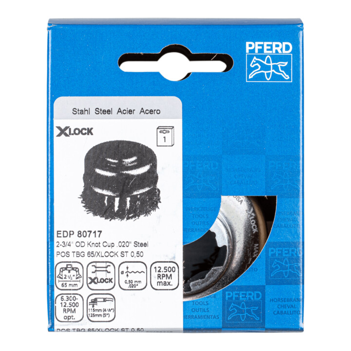 PFERD TOOLS Topfbürste gezopft TBG Ø 65 mm Bohrung 22,2 mm/X-LOCK Stahl-Draht-Ø 0,50mm Winkelschleifer