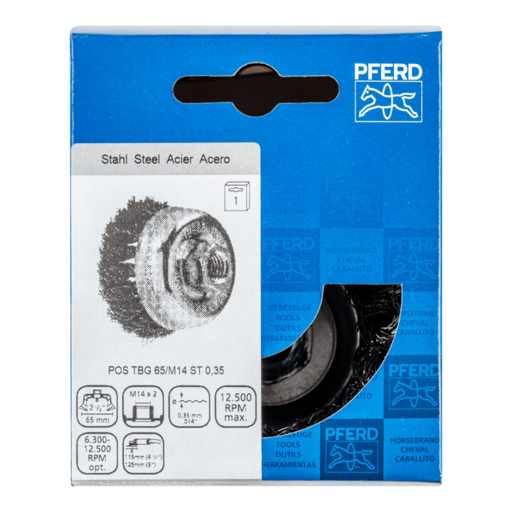 PFERD TOOLS Topfbürste gezopft TBG Ø 65 mm M14 Stahl-Draht-Ø 0,35 mm Winkelschleifer (1)