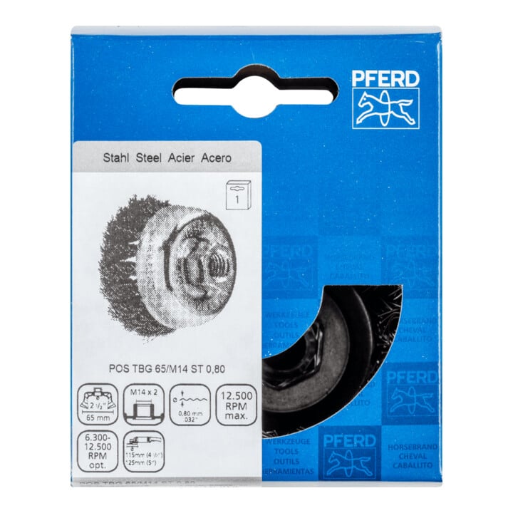 PFERD TOOLS Topfbürste gezopft TBG Ø 65 mm M14 Stahl-Draht-Ø 0,80mm Winkelschleifer