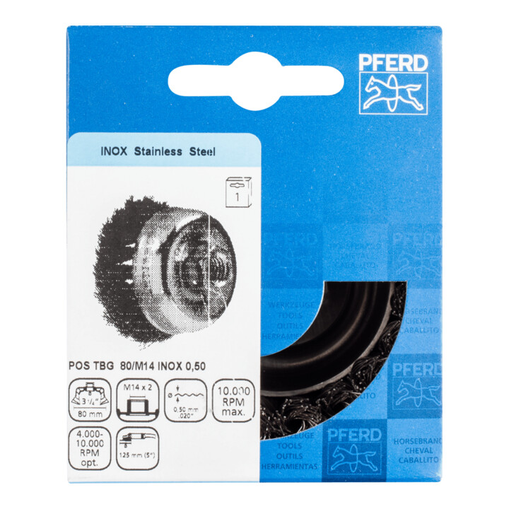 PFERD TOOLS Topfbürste gezopft TBG Ø 80mm M14 Edelstahl-Draht-Ø 0,50mm Winkelschleifer (1)