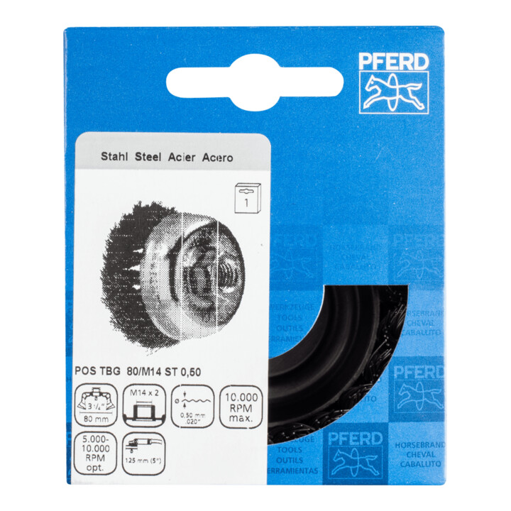PFERD TOOLS Topfbürste gezopft TBG Ø 80mm M14 Stahl-Draht-Ø 0,50mm Winkelschleifer (1)