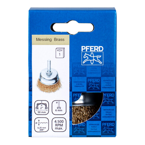 PFERD TOOLS Topfbürste ungezopft TBU Ø50mm Schaft-Ø 6 mm Messing-Draht-Ø 0,20 Bohrmaschinen