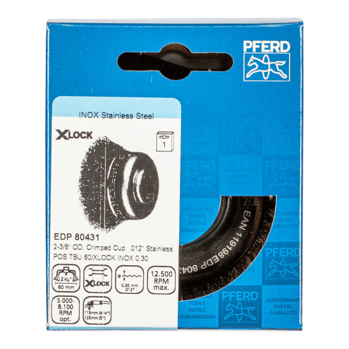 PFERD TOOLS Topfbürste ungezopft TBU Ø60 Bohrung 22,2 mm/X-LOCK Edelstahl-Draht-Ø0,30 Winkelschleifer