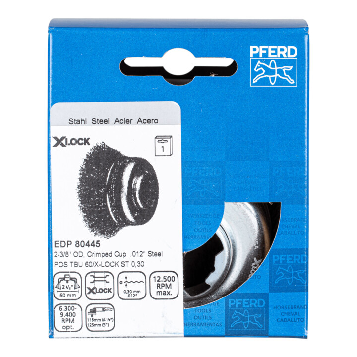 PFERD TOOLS Topfbürste ungezopft TBU Ø60 Bohrung 22,2 mm/X-LOCK Stahl-Draht-Ø0,30 Winkelschleifer