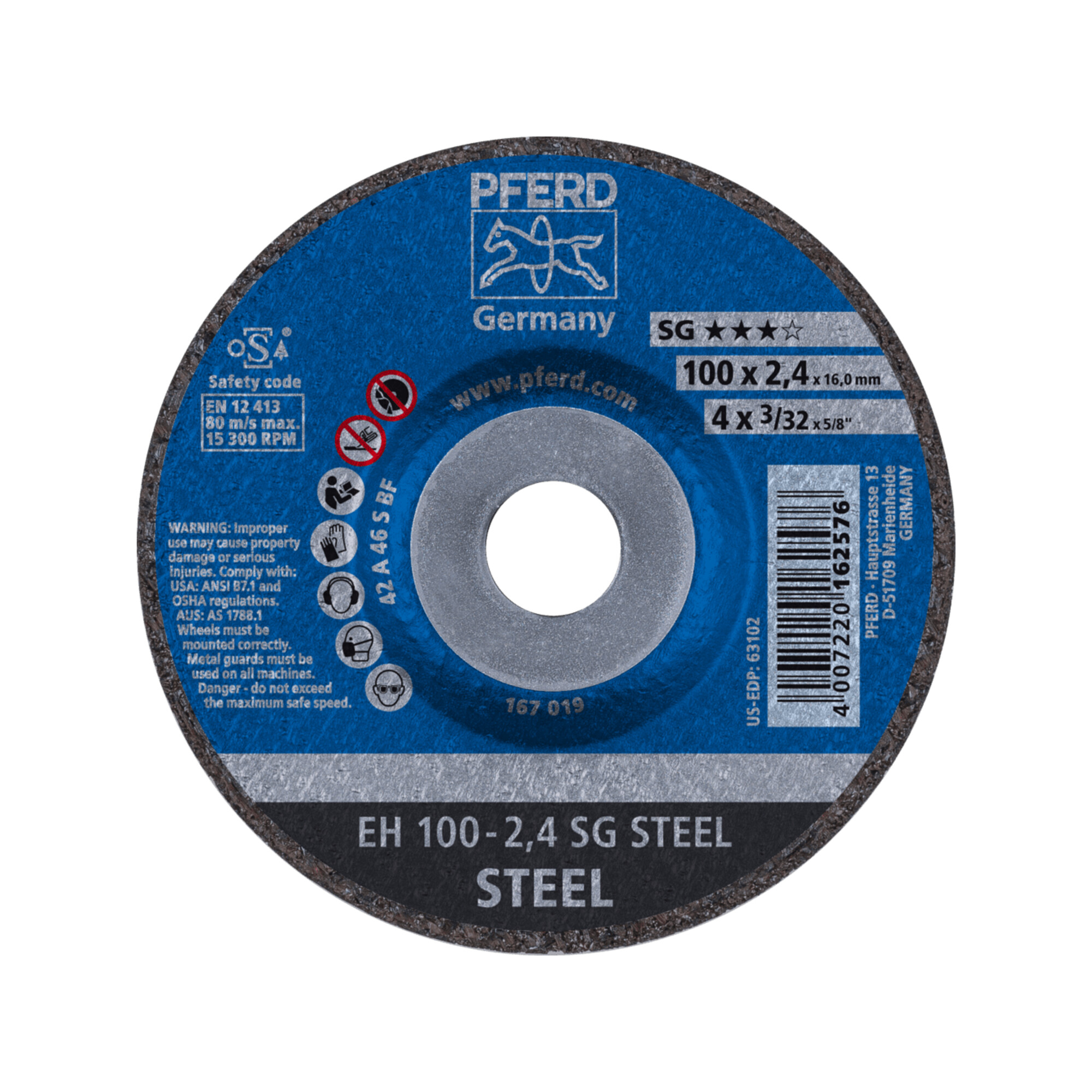 PFERD TOOLS Trennscheibe EH 100x2,4x16 mm gekröpft Leistungslinie SG STEEL für Stahl