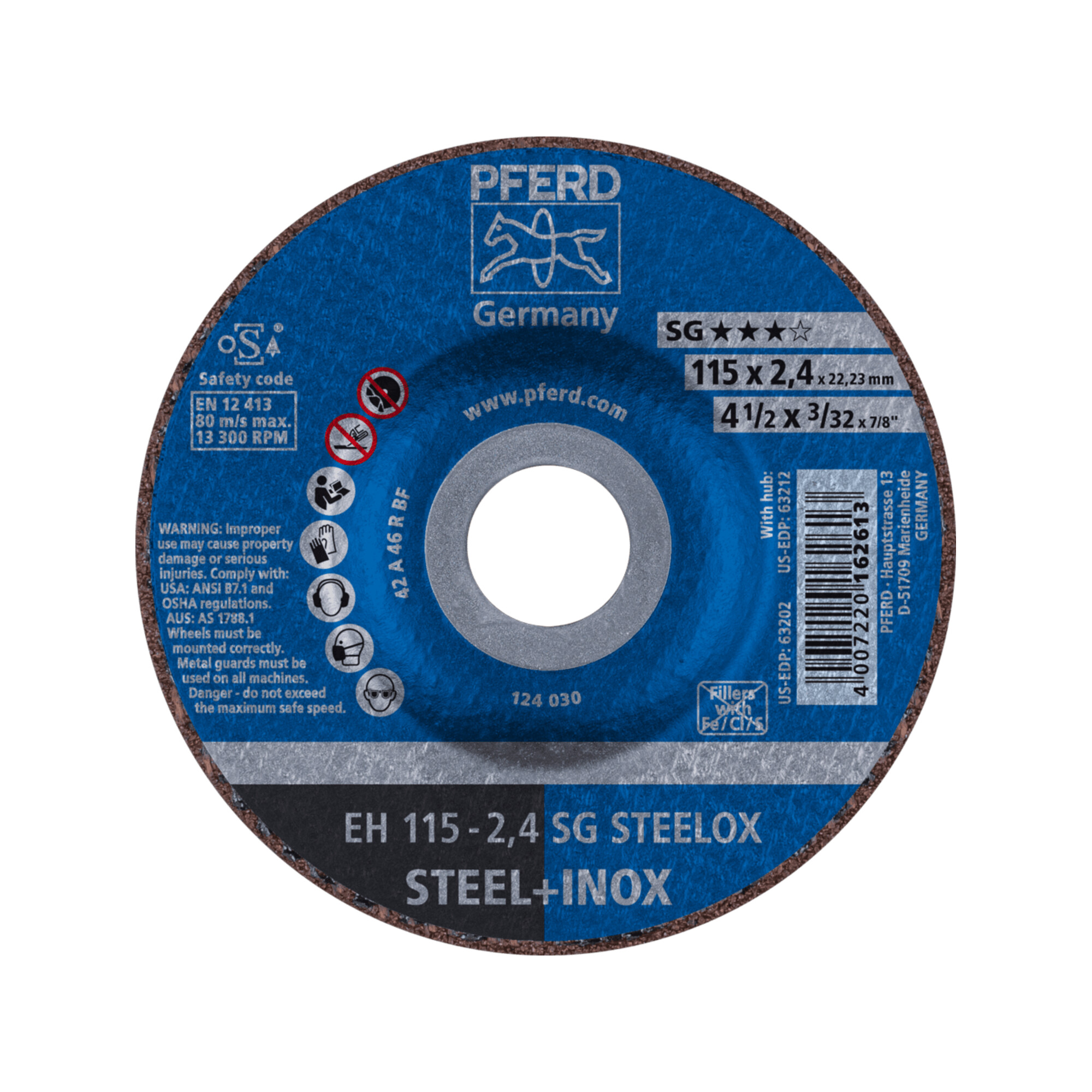 PFERD TOOLS Trennscheibe EH 115x2,4x22,23 mm gekröpft Leistungslinie SG STEELOX für Stahl/Edelstahl