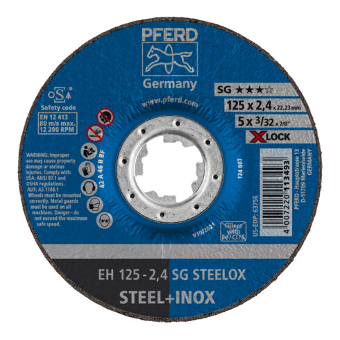 PFERD TOOLS Trennscheibe EH 125x2,4 mm X-LOCK gekröpft Leistungslinie SG STEELOX für Stahl/Edelstahl