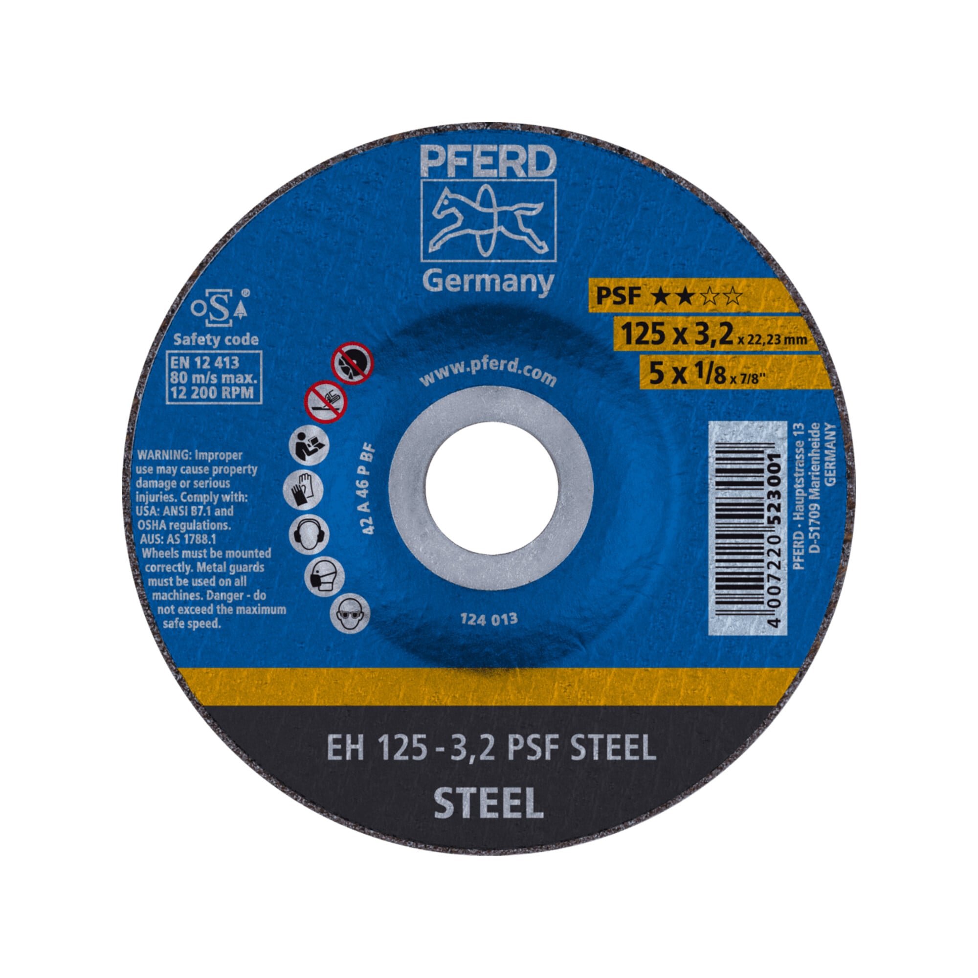 PFERD TOOLS Trennscheibe EH 125x3,2x22,23 mm gekröpft Universallinie PSF STEEL für Stahl