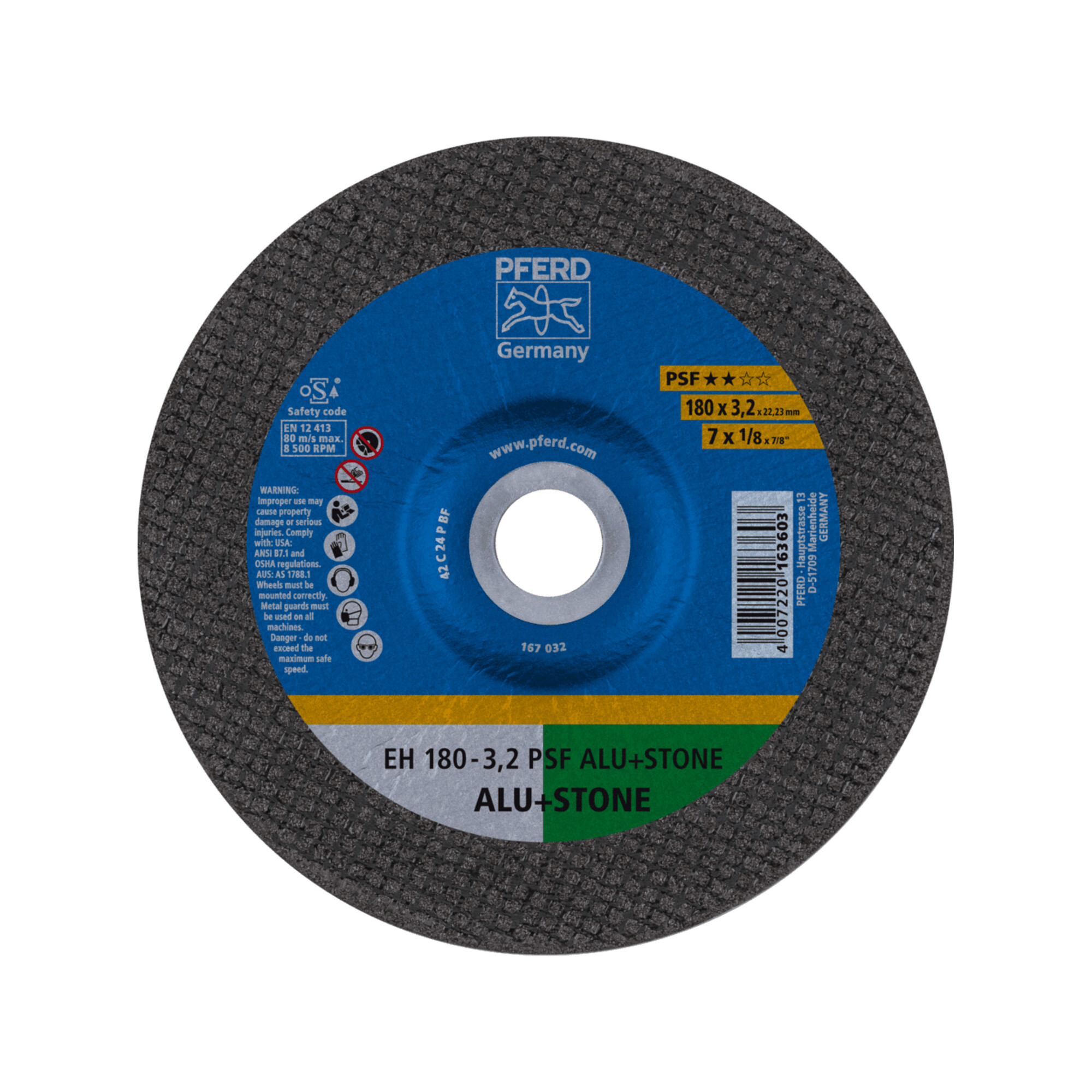PFERD TOOLS Trennscheibe EH 180x3,2x22,23 mm gekröpft Uni.-Linie PSF ALU+STONE für Alu/NE-Met./Stein