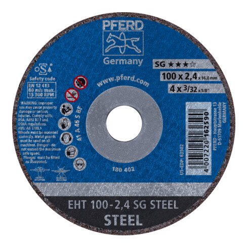 PFERD TOOLS Trennscheibe EHT 100x2,4x16 mm gerade Leistungslinie SG STEEL für Stahl