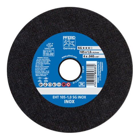 PFERD TOOLS Trennscheibe EHT 105x1,0x16 mm gerade Leistungslinie SG INOX für Edelstahl