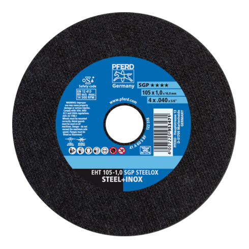 PFERD TOOLS Trennscheibe EHT 105x1,0x16 mm gerade Speziallinie SGP STEELOX für Stahl/Edelstahl