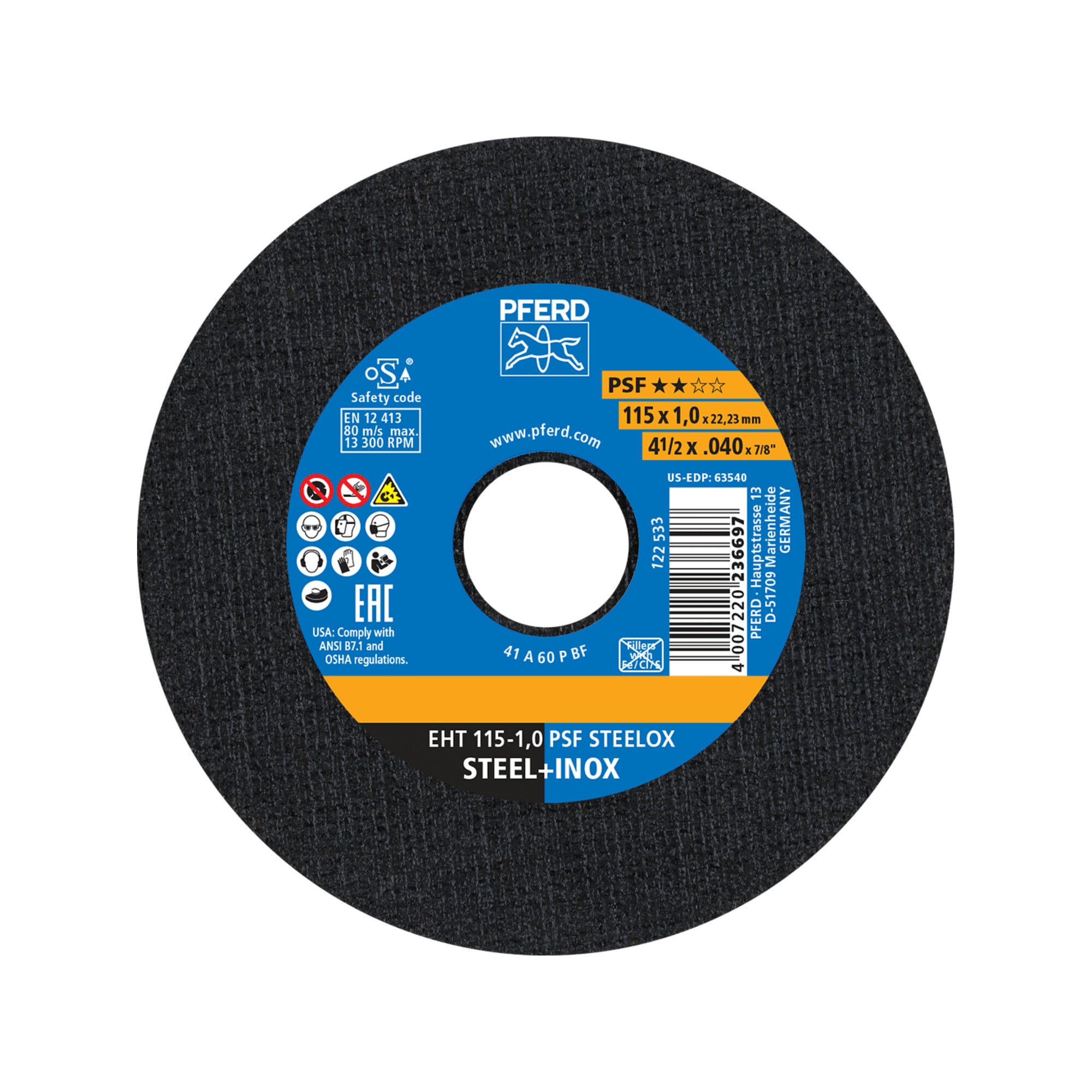 PFERD TOOLS Trennscheibe EHT 115-1,0 PSF STEELOX TIN 10