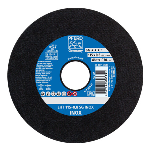PFERD TOOLS Trennscheibe EHT 115x0,8x22,23 mm gerade Leistungslinie SG INOX für Edelstahl