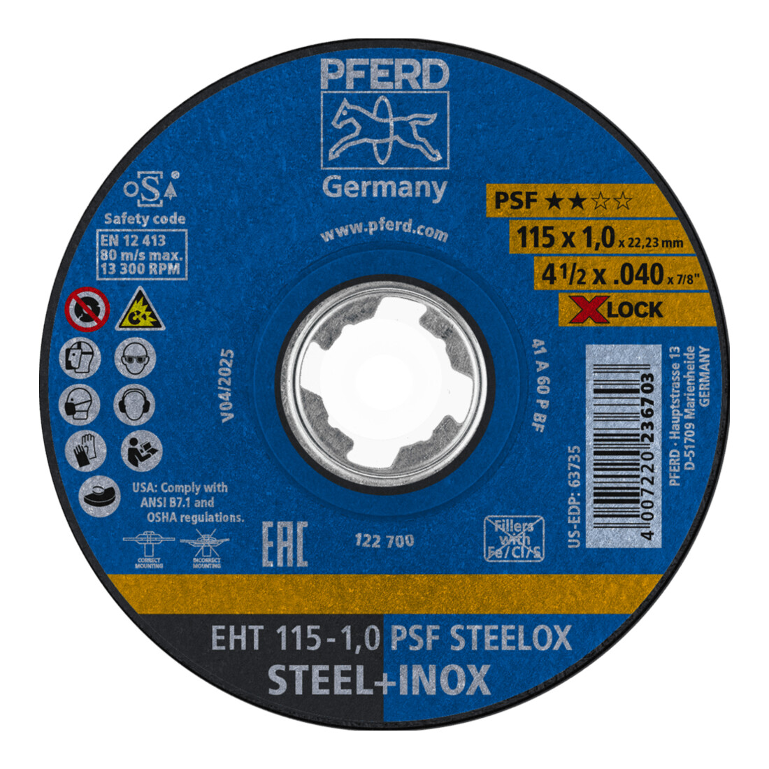 PFERD TOOLS Trennscheibe EHT 115-1,0 PSF STEELOX/X-LOCK