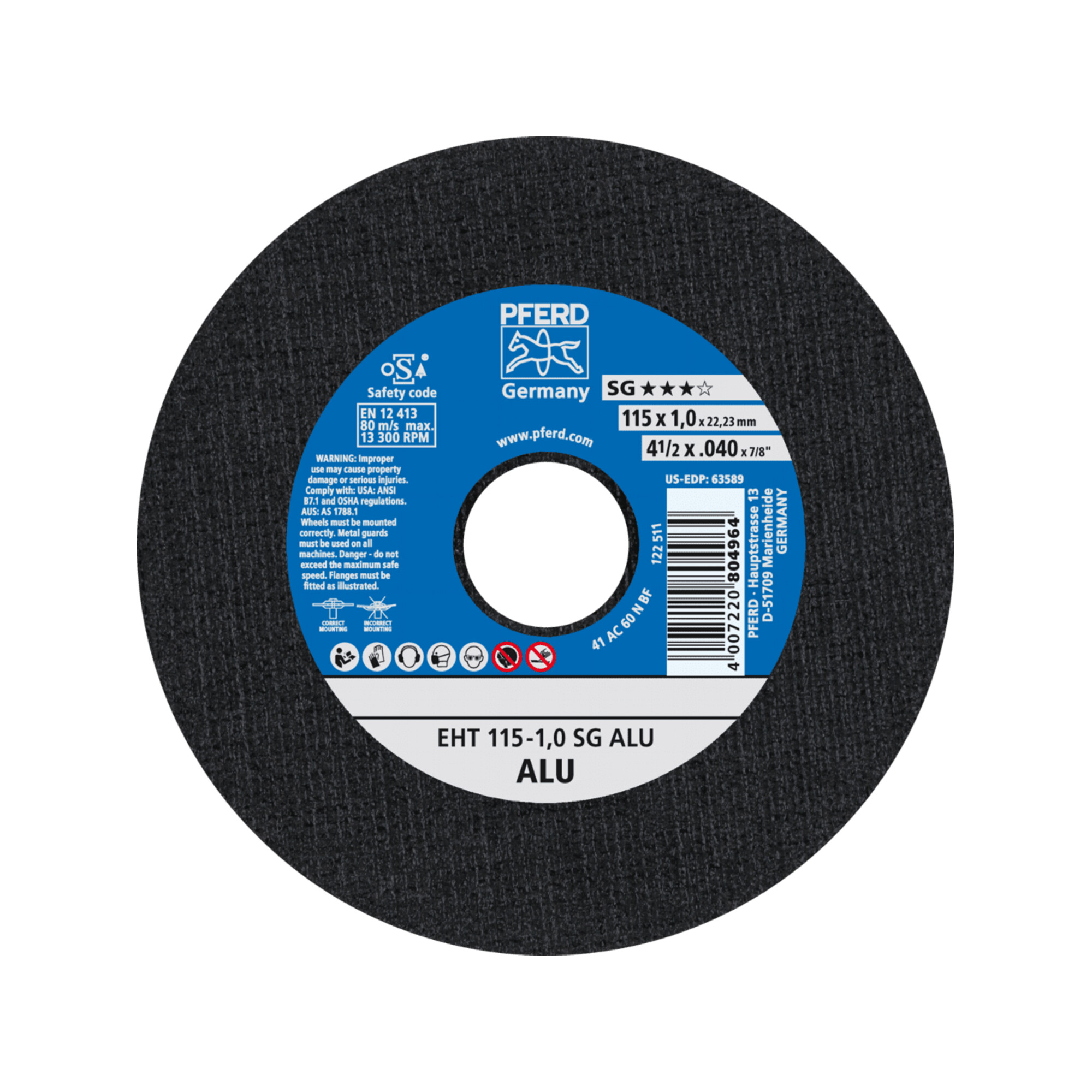 PFERD TOOLS Trennscheibe EHT 115x1,0x22,23 mm gerade Leistungslinie SG ALU für Alu