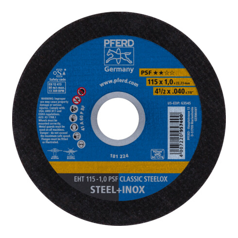 PFERD TOOLS Trennscheibe EHT 115x1,0x22,23 mm gerade Universallinie PSF CLASSIC STEELOX für Stahl/VA