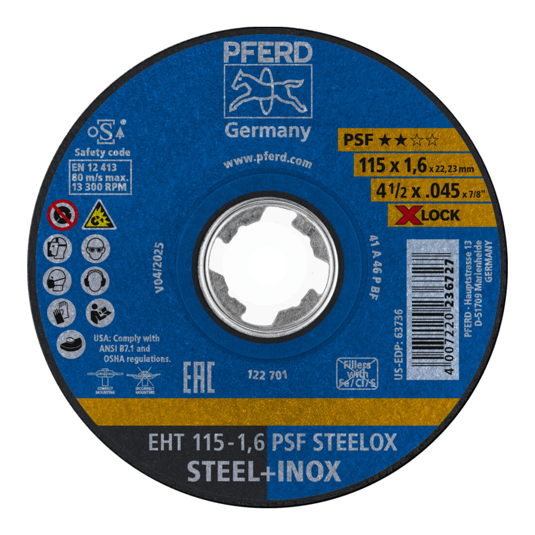 PFERD TOOLS Trennscheibe EHT 115-1,0 PSF STEELOX/X-LOCK