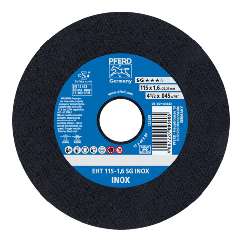 PFERD TOOLS Trennscheibe EHT 115x1,6x22,23 mm gerade Leistungslinie SG INOX für Edelstahl