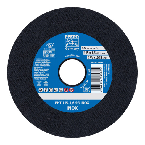 PFERD TOOLS Trennscheibe EHT 115x1,6x22,23 mm gerade Leistungslinie SG INOX für Edelstahl