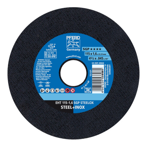PFERD TOOLS Trennscheibe EHT 115x1,6x22,23 mm gerade Speziallinie SGP STEELOX für Stahl/Edelstahl
