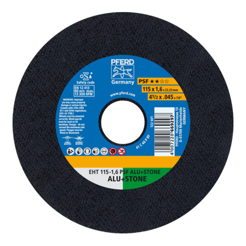PFERD TOOLS Trennscheibe EHT 115x1,6x22,23 mm gerade Uni.-Linie PSF ALU+STONE für Alu/NE-Met./Stein/PVC