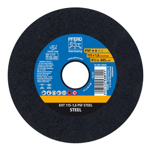 PFERD Trennscheibe EHT 115-1,0 PSF STEEL Stahl 22.23 mm gerade