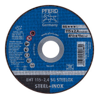PFERD TOOLS Trennscheibe EHT 115x2,4x22,23 mm gerade Leistungslinie SG STEELOX für Stahl/Edelstahl
