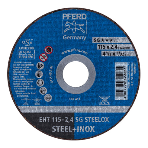 PFERD TOOLS Trennscheibe EHT 115x2,4x22,23 mm gerade Leistungslinie SG STEELOX für Stahl/Edelstahl