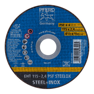 PFERD TOOLS Trennscheibe EHT 115x2,4x22,23 mm gerade Universallinie PSF STEELOX für Stahl/Edelstahl