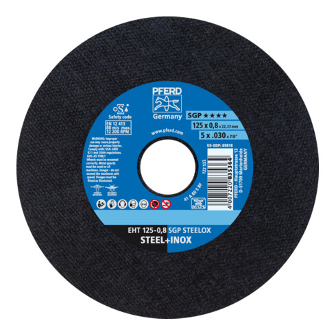 PFERD TOOLS Trennscheibe EHT 125x0,8x22,23 mm gerade Speziallinie SGP STEELOX für Stahl/Edelstahl