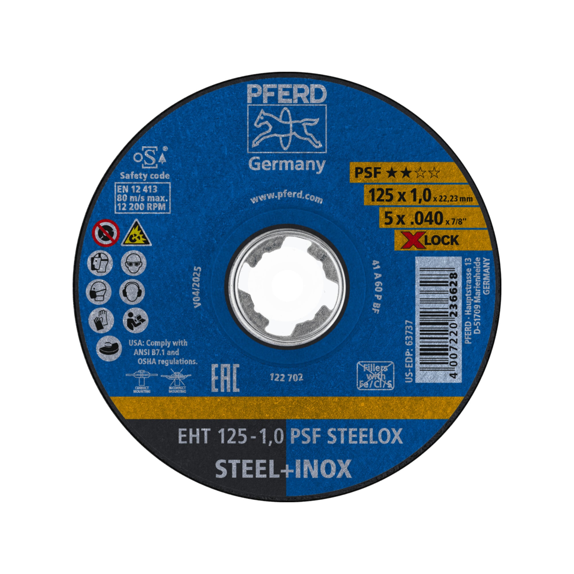 PFERD TOOLS Trennscheibe EHT 125x1,0mm X-LOCK gerade Universallinie PSF STEELOX für Stahl/Edelstahl (10)