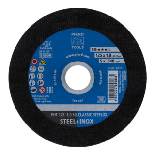 PFERD TOOLS Trennscheibe EHT 125x1,0x22,23 mm gerade Leistungslinie SG CLASSIC STEELOX für Stahl/VA