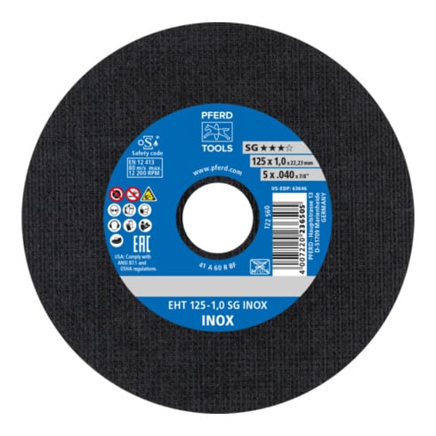 PFERD TOOLS Trennscheibe EHT 125x1,0x22,23 mm gerade Leistungslinie SG INOX für Edelstahl