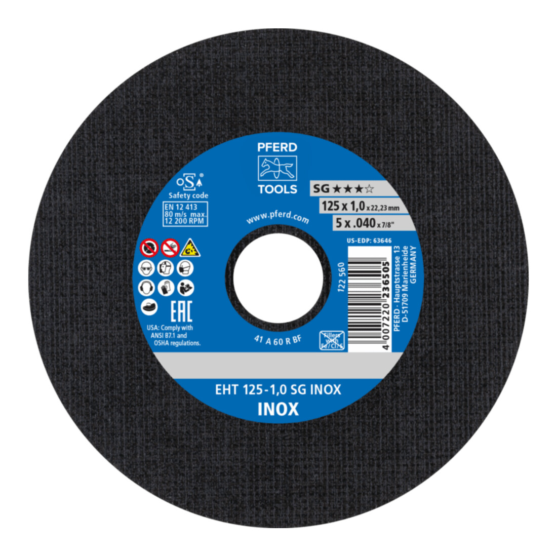 PFERD TOOLS Trennscheibe EHT 125x1,0x22,23 mm gerade Leistungslinie SG INOX für Edelstahl