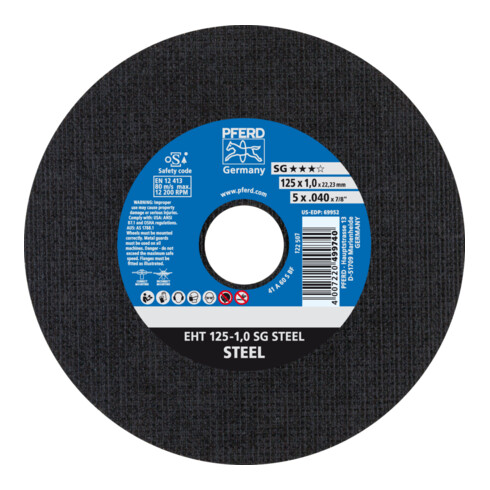 PFERD TOOLS Trennscheibe EHT 125x1,0x22,23 mm gerade Leistungslinie SG STEEL für Stahl